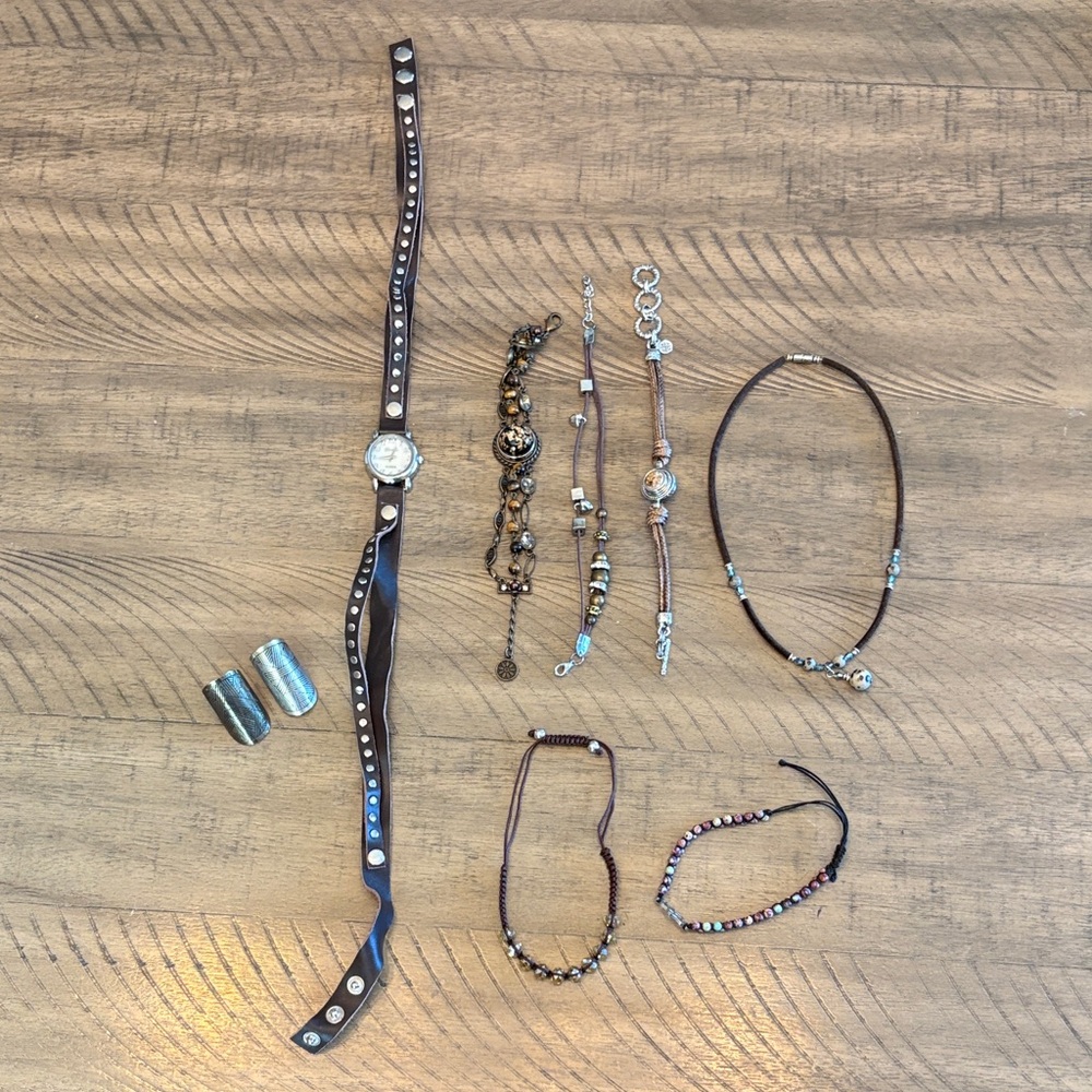 Brown Leather and Beaded Jewelry Set
